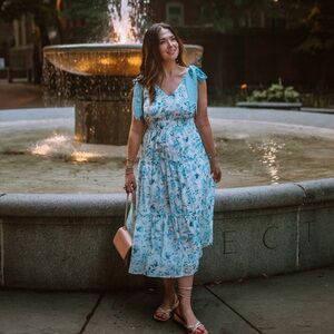 Casual Flowy Long V Neck Sundress Sleeveless Tiered Beach Wedding Guest Dress